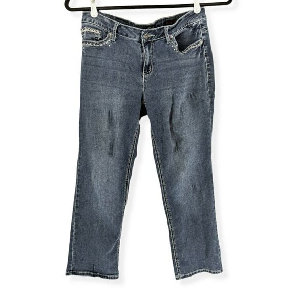 Earl Jeans Denim Embroidered Rhinestone Embellished Straight Leg Women's 14P - Picture 1 of 10